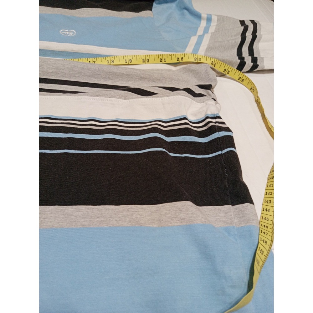 Ecko Unltd. Shirt Mens XXL Polo Blue White Striped Short Sleeve Logo - Picture 2 of 12